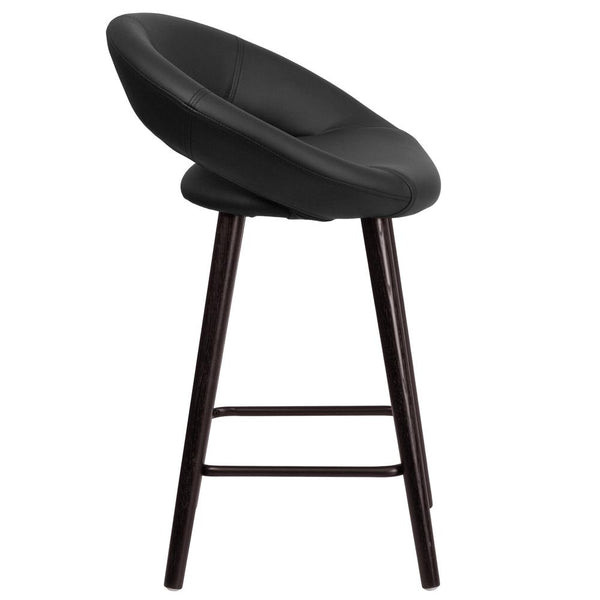 24'' High Contemporary Cappuccino Wood Rounded Back Counter Height Stool In Black Vinyl By Flash Furniture | Bar Stools | Modishstore - 2