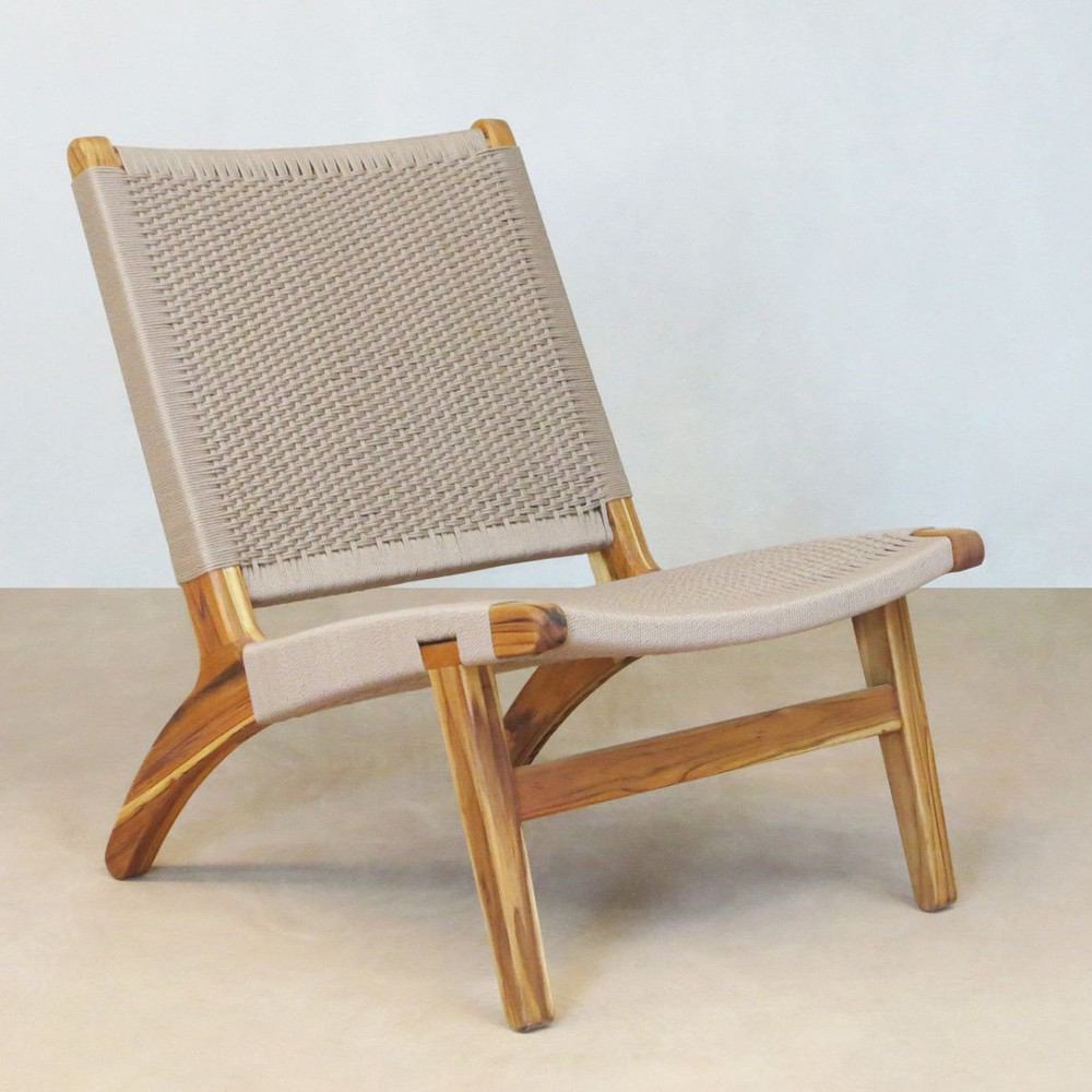 Masaya Lounge Chair - Khaki Handwoven Manila And Teak