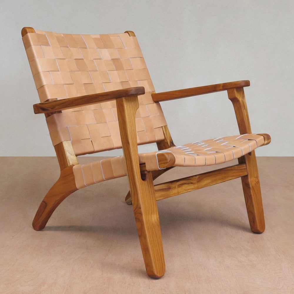 Masaya Arm Chair - Barley Leather And Teak
