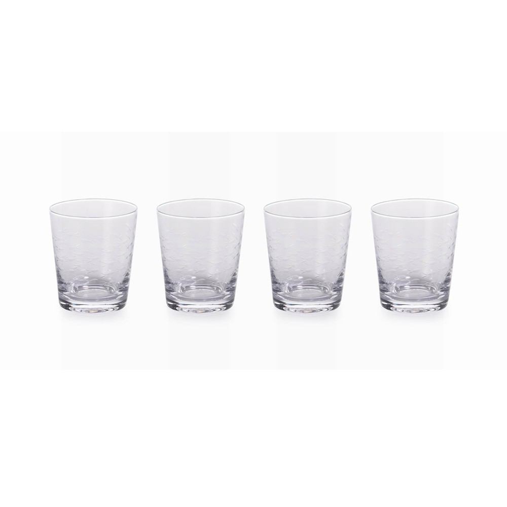 Zodax 4-Inch Tall Keely Fish Cut Double Old Fashion Glass - Set of 4 | Drinkware | Modishstore