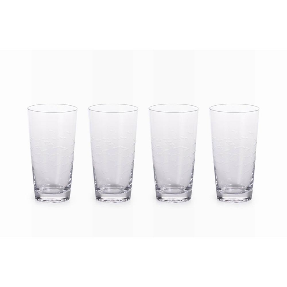 Zodax 6.25-Inch Tall Keely Fish Cut Highball Glass - Set of 4 | Drinkware | Modishstore