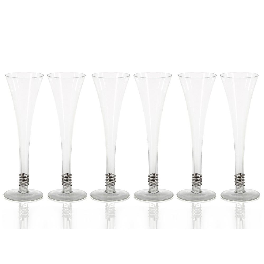 Zodax 6-Piece Fiuri Silver Champagne Flute Set | Drinkware | Modishstore-2