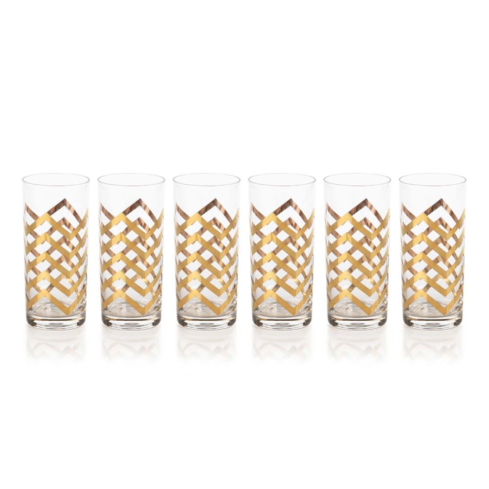Zodax Seraphina Golden Thick Chevron Highball Glasses - Set of 6 | Drinkware | Modishstore