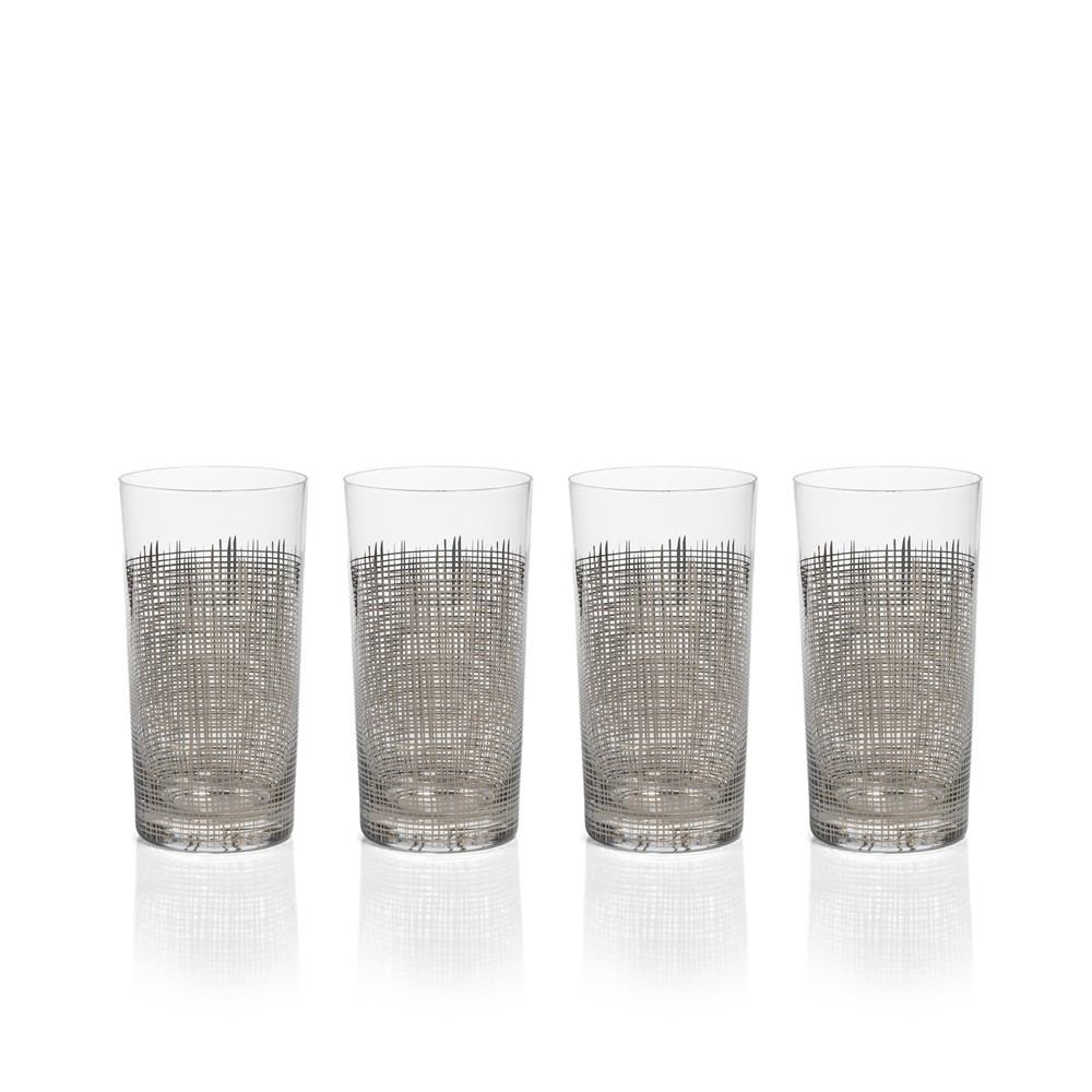 Zodax 4-Piece Reza Crosshatch Highball Glass Set - Platinum | Drinkware | Modishstore