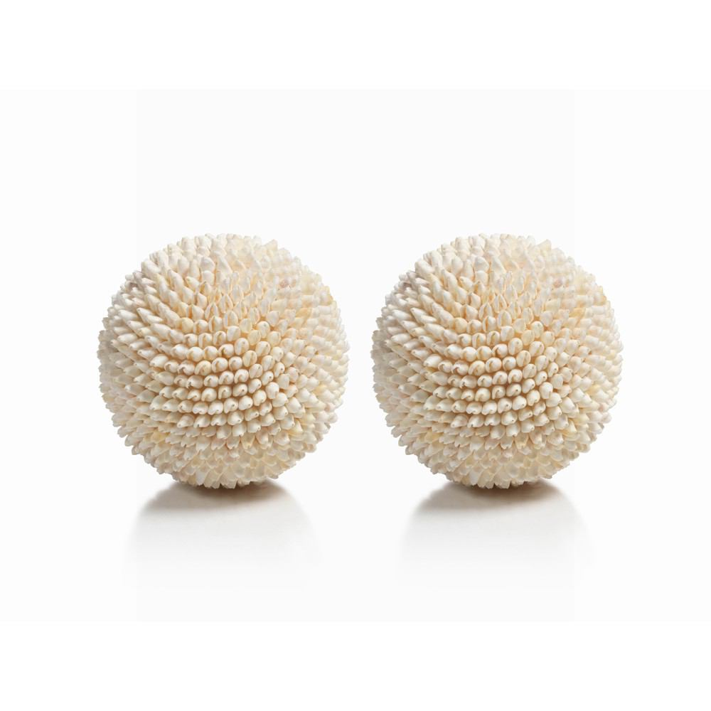 Zodax Palay White Shell Fill Decorative Balls - Set of 2 | Home Accents | Modishstore