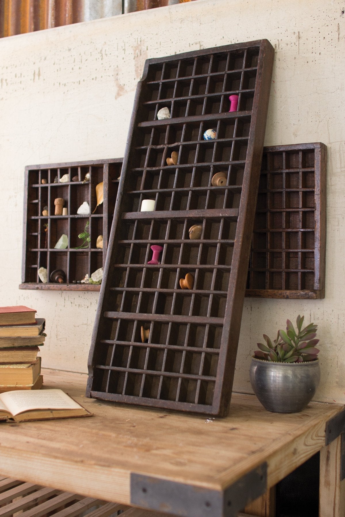 Kalalou Antique Wooden Printers Tray | Modishstore | Display Cases