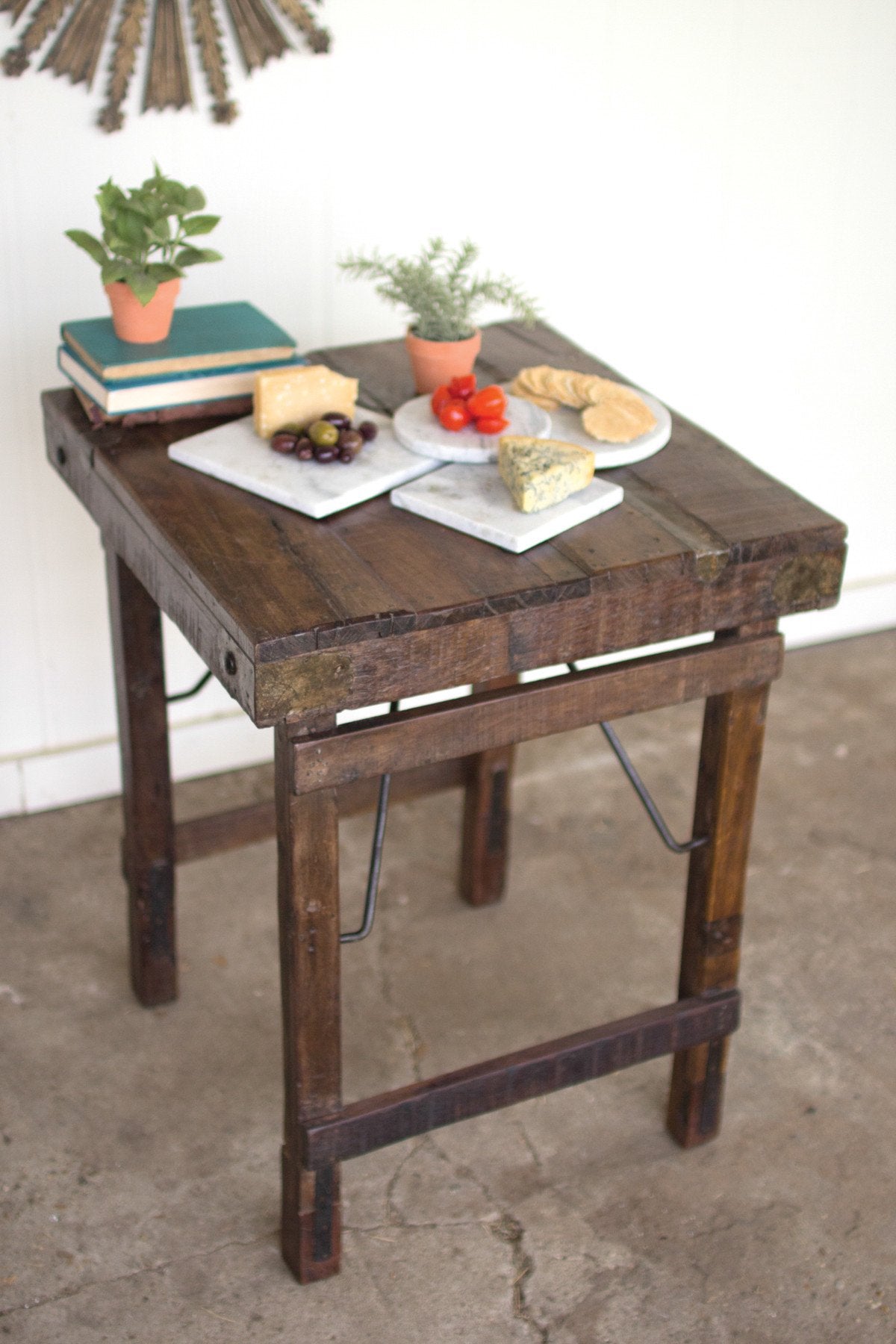 Kalalou Recycled Wooden Side Table With Folding Legs | Modishstore | Side Tables