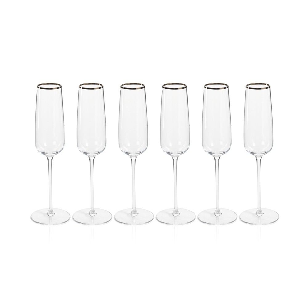 Zodax London Champagne Flutes with Platinum Rim - Set of 6 | Drinkware | Modishstore