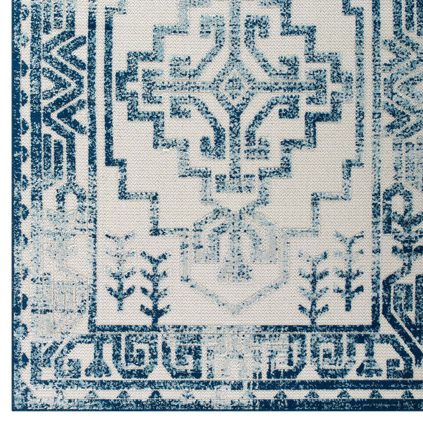Modway Reflect Nyssa Distressed Geometric Southwestern Aztec 8x10 Indoor and Outdoor Area Rug Ivory and Blue | Rugs | Modishstore-3