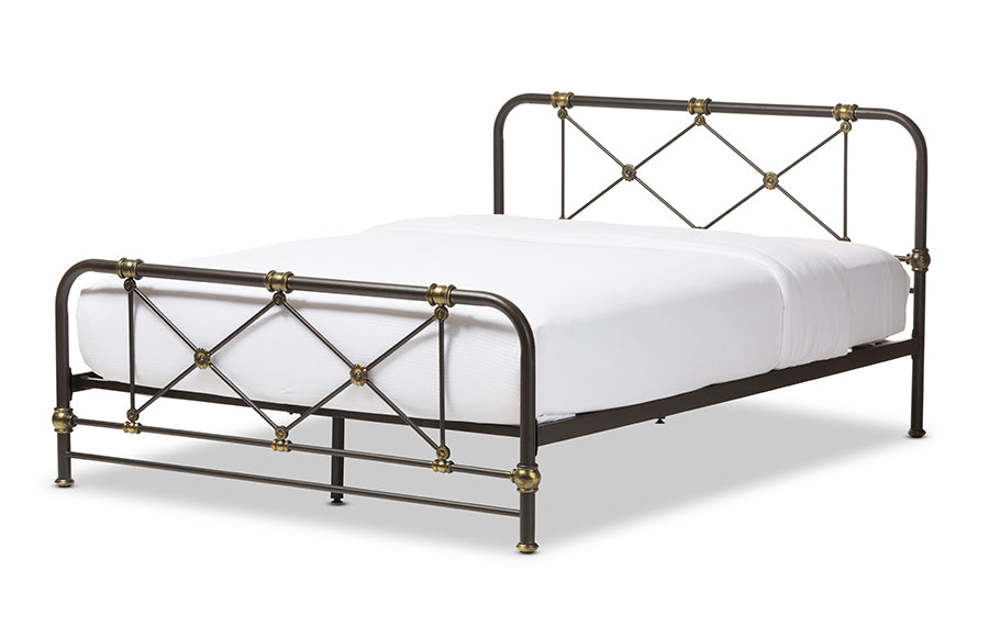 baxton studio beatrice modern and contemporary stippled black finished metal queen size platform bed | Modish Furniture Store-6