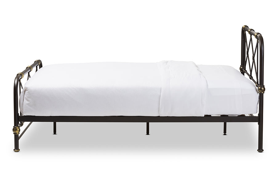 baxton studio beatrice modern and contemporary stippled black finished metal queen size platform bed | Modish Furniture Store-5