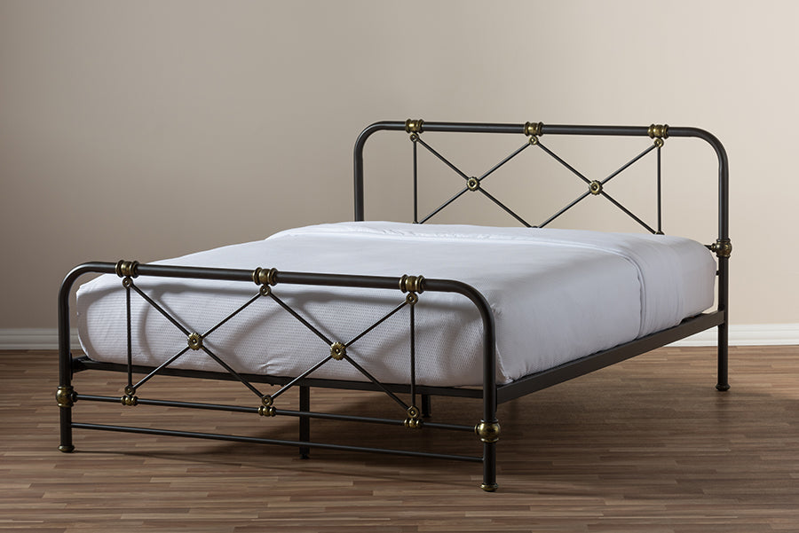 baxton studio beatrice modern and contemporary stippled black finished metal queen size platform bed | Modish Furniture Store-2