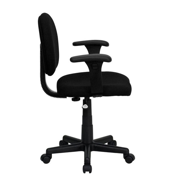 Mid-Back Black Fabric Swivel Task Office Chair With Adjustable Arms By Flash Furniture | Office Chairs | Modishstore - 2