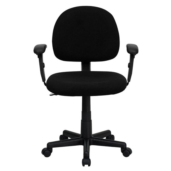 Mid-Back Black Fabric Swivel Task Office Chair With Adjustable Arms By Flash Furniture | Office Chairs | Modishstore - 4