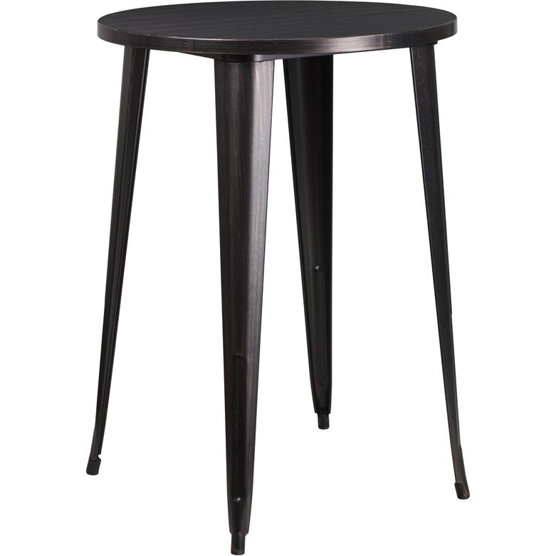 30'' Round Black-Antique Gold Metal Indoor-Outdoor Bar Height Table By Flash Furniture | Outdoor Tables | Modishstore