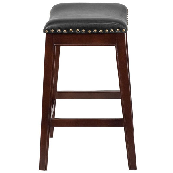 26'' High Backless Cappuccino Wood Counter Height Stool With Black Leathersoft Saddle Seat By Flash Furniture | Bar Stools | Modishstore - 2