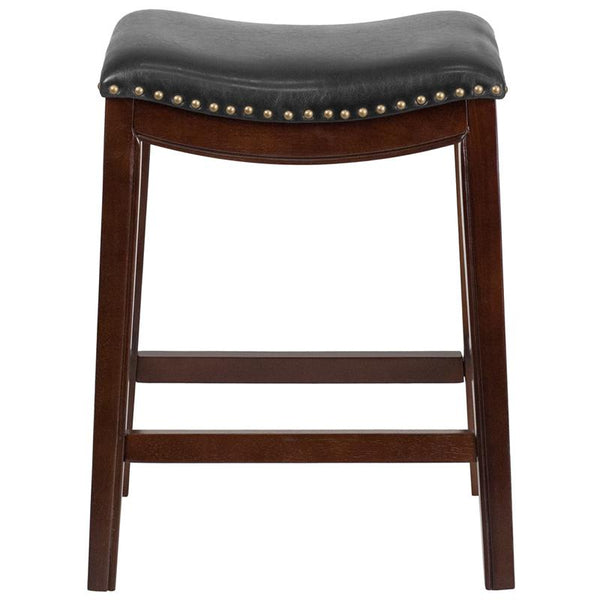 26'' High Backless Cappuccino Wood Counter Height Stool With Black Leathersoft Saddle Seat By Flash Furniture | Bar Stools | Modishstore - 3