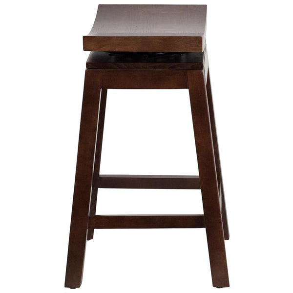 26'' High Saddle Seat Cappuccino Wood Counter Height Stool With Auto Swivel Seat Return By Flash Furniture | Bar Stools | Modishstore - 2