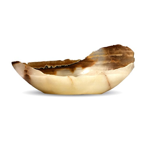 Raw Edge Natural Free Form Onyx Bowl - Large- Cream/Tan/brown-7