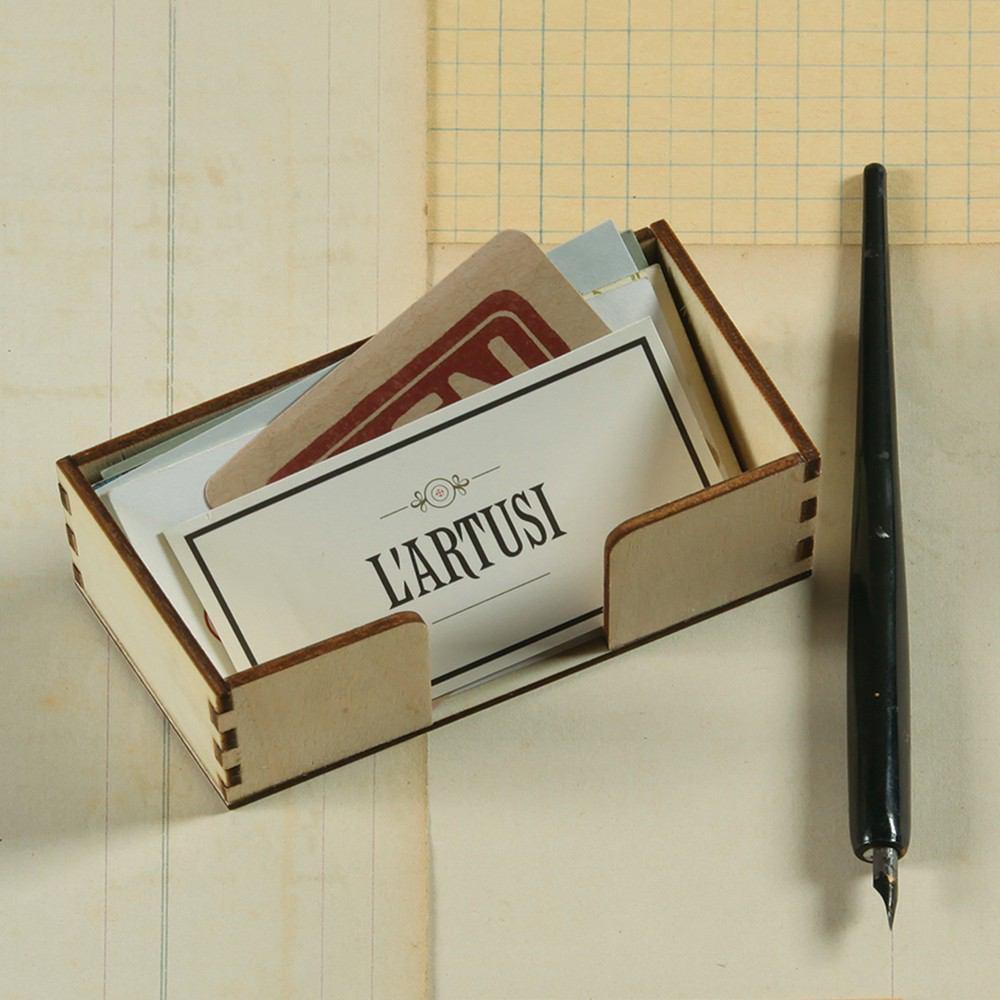HomArt Business Place Card Holder - Natural Wood - Set of 12 - Feature Image | Modishstore | Desk Accessories