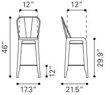 Zuo Elio Bar Chair - Set Of 2 - Gunmetal | Bar Stools | Modishstore-5