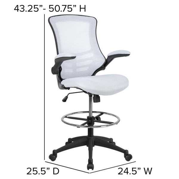 Mid-Back White Mesh Ergonomic Drafting Chair With Adjustable Foot Ring And Flip-Up Arms By Flash Furniture | Office Chairs | Modishstore - 4