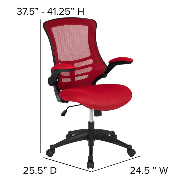 Mid-Back Red Mesh Swivel Ergonomic Task Office Chair With Flip-Up Arms By Flash Furniture | Office Chairs | Modishstore - 4