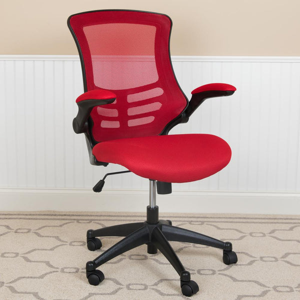 Mid-Back Red Mesh Swivel Ergonomic Task Office Chair With Flip-Up Arms By Flash Furniture | Office Chairs | Modishstore - 2