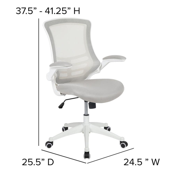 Mid-Back Light Gray Mesh Swivel Ergonomic Task Office Chair With White Frame And Flip-Up Arms By Flash Furniture | Office Chairs | Modishstore - 4