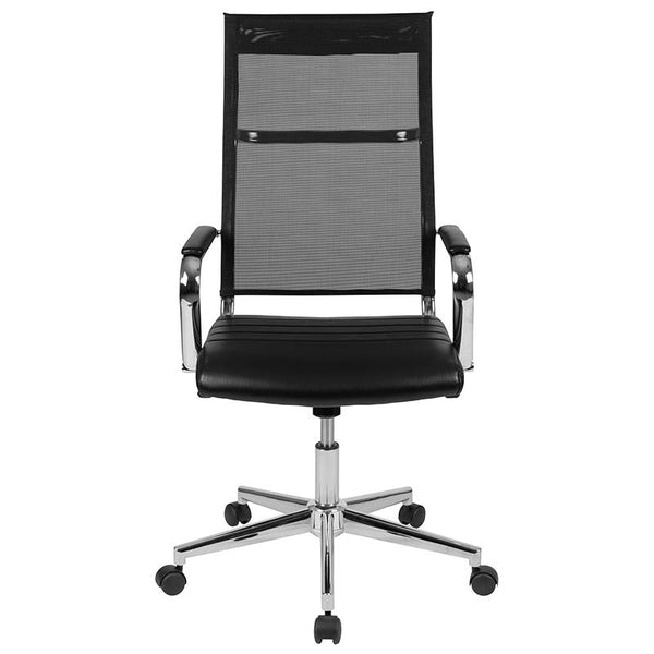 High Back Black Mesh Contemporary Executive Swivel Office Chair With Leathersoft Seat By Flash Furniture | Office Chairs | Modishstore - 4