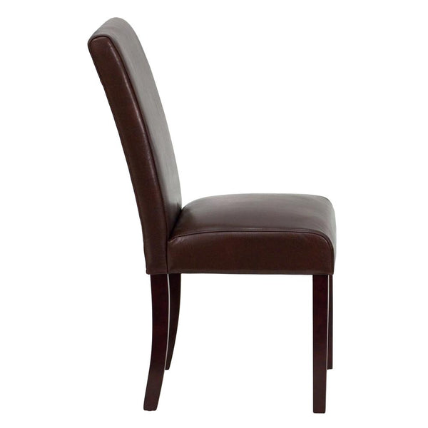 Dark Brown Leathersoft Panel Back Parsons Chair By Flash Furniture | Dining Chairs | Modishstore - 2