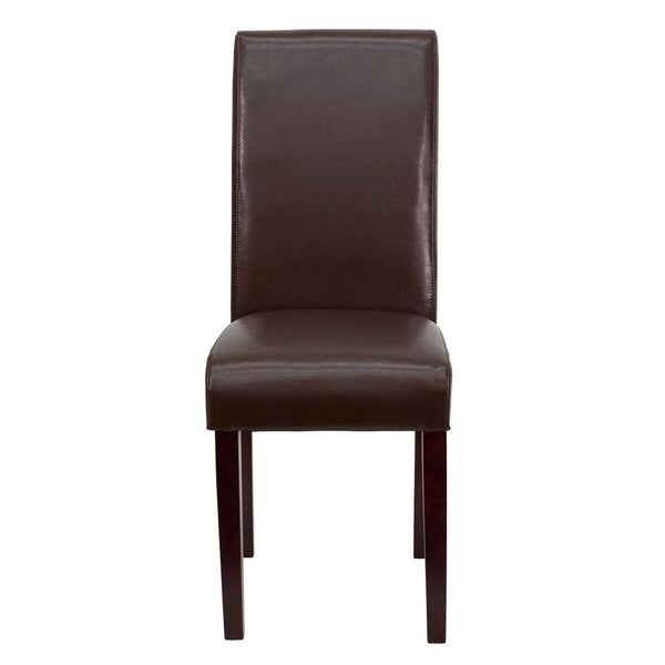Dark Brown Leathersoft Panel Back Parsons Chair By Flash Furniture | Dining Chairs | Modishstore - 4