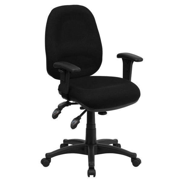 Mid-Back Black Fabric Multifunction Executive Swivel Ergonomic Office Chair With Adjustable Arms By Flash Furniture | Office Chairs | Modishstore