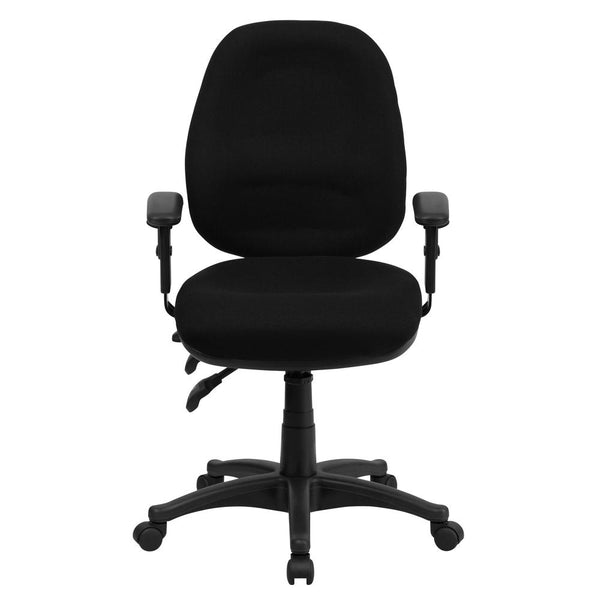 Mid-Back Black Fabric Multifunction Executive Swivel Ergonomic Office Chair With Adjustable Arms By Flash Furniture | Office Chairs | Modishstore - 4