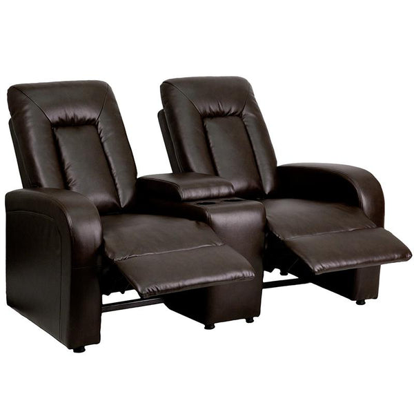 Eclipse Series 2-Seat Reclining Brown Leathersoft Theater Seating Unit With Cup Holders By Flash Furniture | Chairs & Recliners | Modishstore