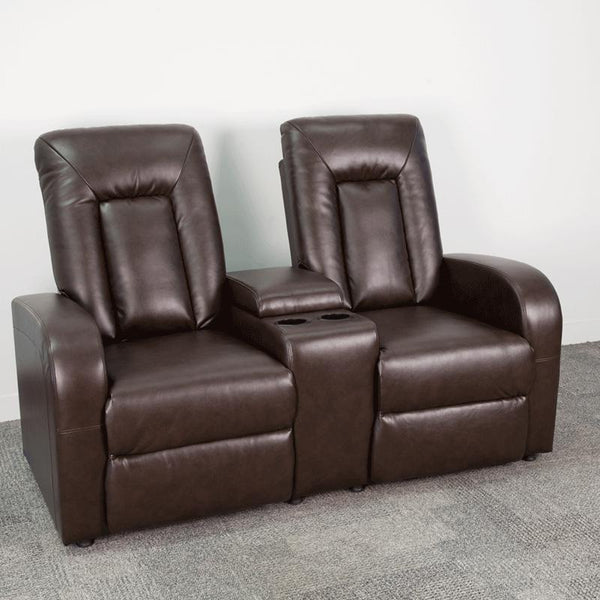 Eclipse Series 2-Seat Push Button Motorized Reclining Brown Leathersoft Theater Seating Unit With Cup Holders By Flash Furniture | Chairs & Recliners | Modishstore - 3