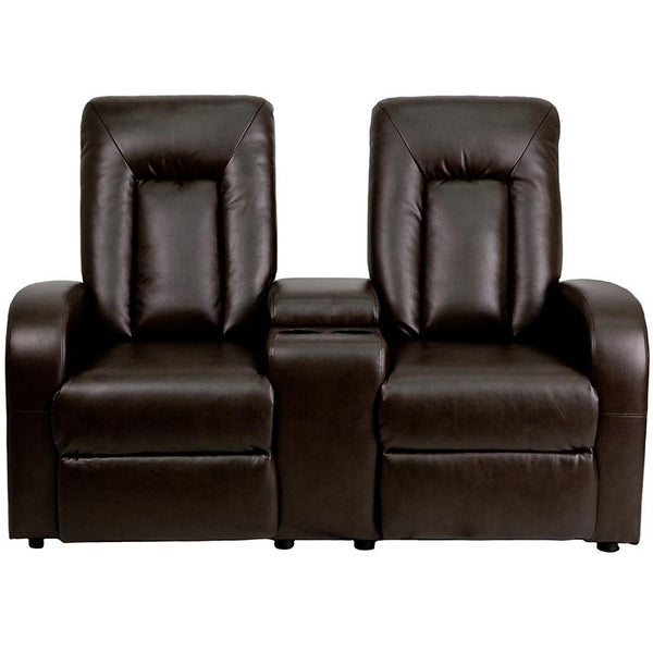 Eclipse Series 2-Seat Push Button Motorized Reclining Brown Leathersoft Theater Seating Unit With Cup Holders By Flash Furniture | Chairs & Recliners | Modishstore - 4
