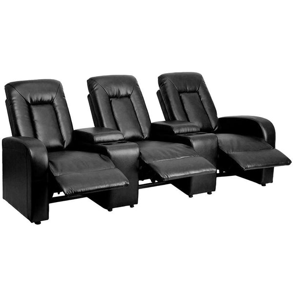 Eclipse Series 3-Seat Reclining Black Leathersoft Theater Seating Unit With Cup Holders By Flash Furniture | Chairs & Recliners | Modishstore