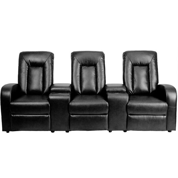 Eclipse Series 3-Seat Reclining Black Leathersoft Theater Seating Unit With Cup Holders By Flash Furniture | Chairs & Recliners | Modishstore - 4