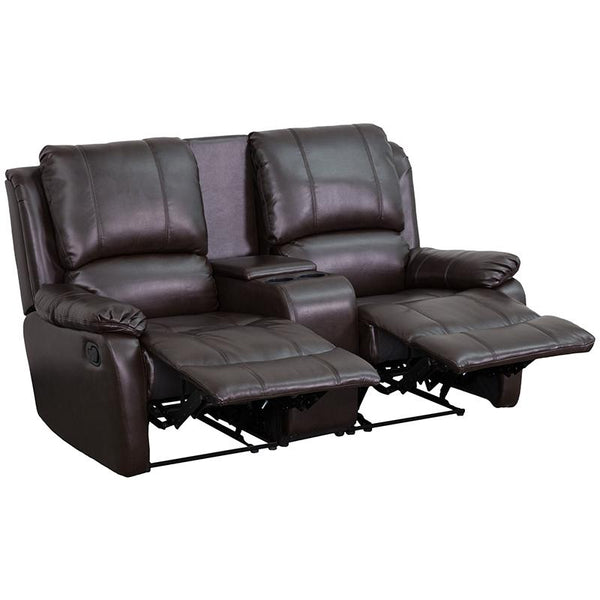 Allure Series 2-Seat Reclining Pillow Back Brown Leathersoft Theater Seating Unit With Cup Holders By Flash Furniture | Chairs & Recliners | Modishstore