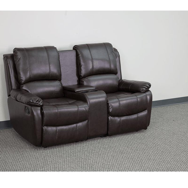 Allure Series 2-Seat Reclining Pillow Back Brown Leathersoft Theater Seating Unit With Cup Holders By Flash Furniture | Chairs & Recliners | Modishstore - 3