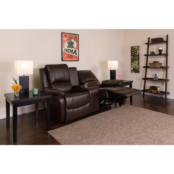 Allure Series 2-Seat Reclining Pillow Back Brown Leathersoft Theater Seating Unit With Cup Holders By Flash Furniture | Chairs & Recliners | Modishstore - 2