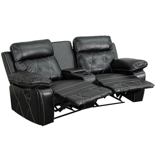 Reel Comfort Series 2-Seat Reclining Black Leathersoft Theater Seating Unit With Curved Cup Holders By Flash Furniture | Chairs & Recliners | Modishstore