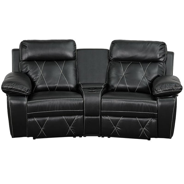 Reel Comfort Series 2-Seat Reclining Black Leathersoft Theater Seating Unit With Curved Cup Holders By Flash Furniture | Chairs & Recliners | Modishstore - 4
