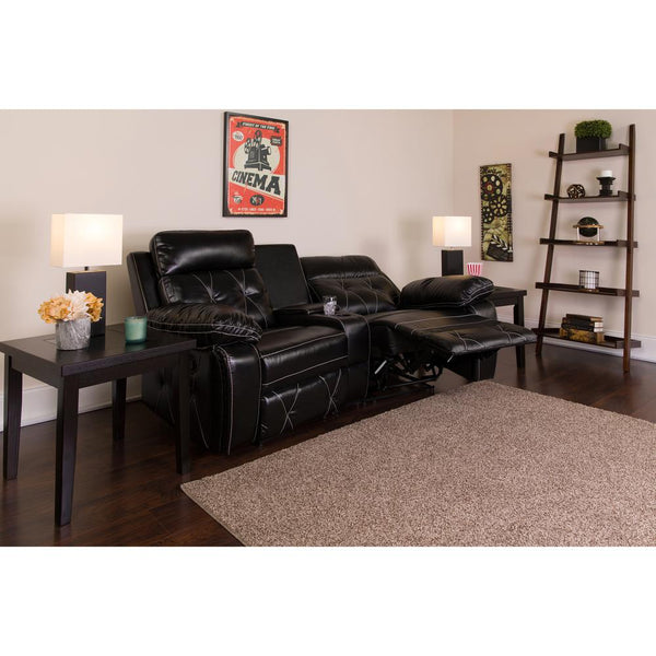 Reel Comfort Series 2-Seat Reclining Black Leathersoft Theater Seating Unit With Curved Cup Holders By Flash Furniture | Chairs & Recliners | Modishstore - 2