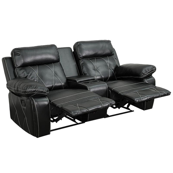 Reel Comfort Series 2-Seat Reclining Black Leathersoft Theater Seating Unit With Straight Cup Holders By Flash Furniture | Chairs & Recliners | Modishstore