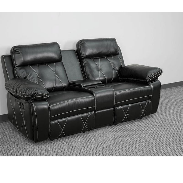 Reel Comfort Series 2-Seat Reclining Black Leathersoft Theater Seating Unit With Straight Cup Holders By Flash Furniture | Chairs & Recliners | Modishstore - 3