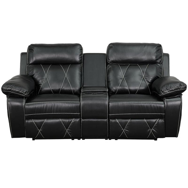Reel Comfort Series 2-Seat Reclining Black Leathersoft Theater Seating Unit With Straight Cup Holders By Flash Furniture | Chairs & Recliners | Modishstore - 4