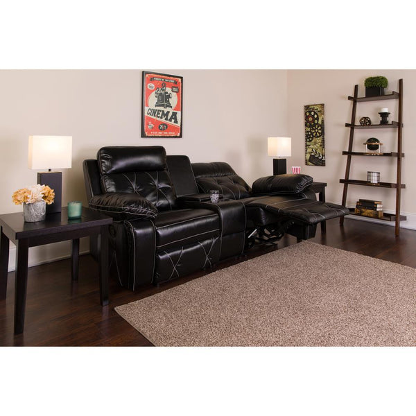Reel Comfort Series 2-Seat Reclining Black Leathersoft Theater Seating Unit With Straight Cup Holders By Flash Furniture | Chairs & Recliners | Modishstore - 2