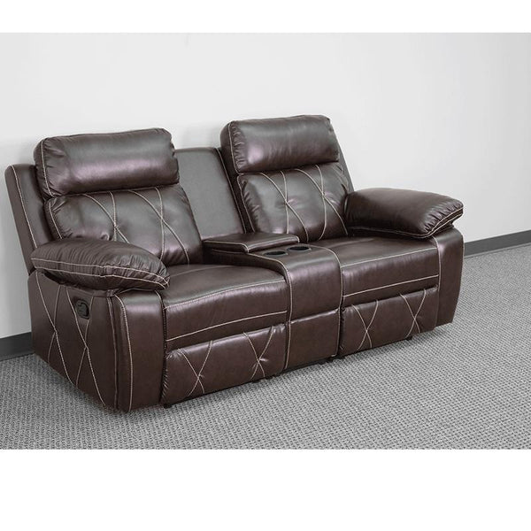 Reel Comfort Series 2-Seat Reclining Brown Leathersoft Theater Seating Unit With Straight Cup Holders By Flash Furniture | Chairs & Recliners | Modishstore - 3